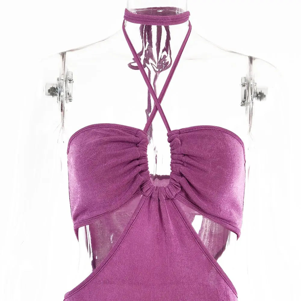 Women Halter Cut Out Backless Corset Midi Dress High Waist Split Slim Grunge Vestidos 2022 Summer - Blade & Thread
