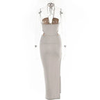 Women Halter Cut Out Backless Corset Midi Dress High Waist Split Slim Grunge Vestidos 2022 Summer nowadaysfashion