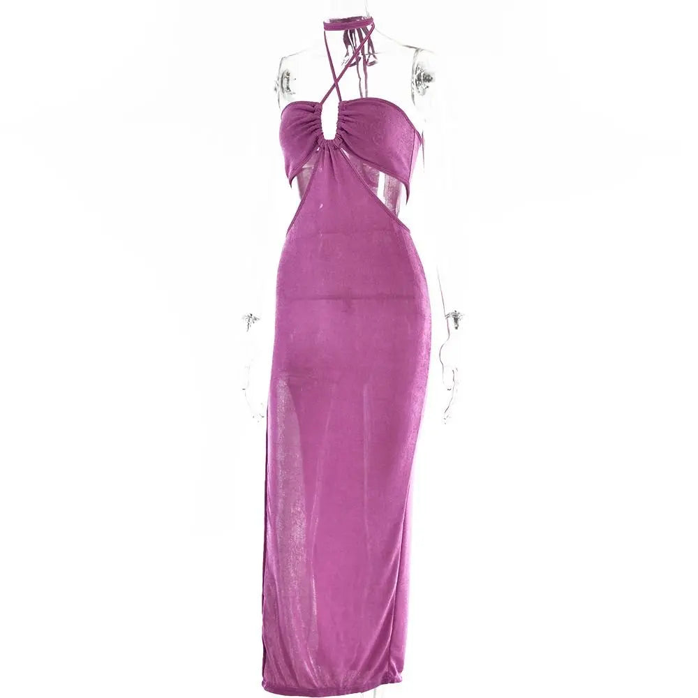 Women Halter Cut Out Backless Corset Midi Dress High Waist Split Slim Grunge Vestidos 2022 Summer - Blade & Thread