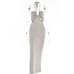 Women Halter Cut Out Backless Corset Midi Dress High Waist Split Slim Grunge Vestidos 2022 Summer nowadaysfashion