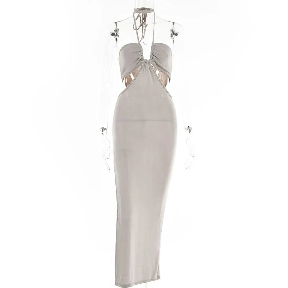Women Halter Cut Out Backless Corset Midi Dress High Waist Split Slim Grunge Vestidos 2022 Summer - Blade & Thread