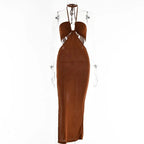 Women Halter Cut Out Backless Corset Midi Dress High Waist Split Slim Grunge Vestidos 2022 Summer nowadaysfashion