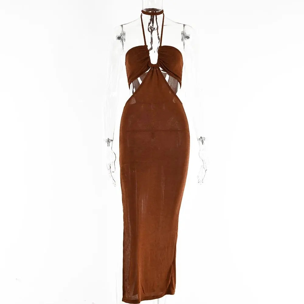Women Halter Cut Out Backless Corset Midi Dress High Waist Split Slim Grunge Vestidos 2022 Summer - Blade & Thread