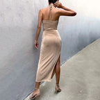 Women Halter Cut Out Backless Corset Midi Dress High Waist Split Slim Grunge Vestidos 2022 Summer nowadaysfashion