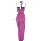 Women Halter Cut Out Backless Corset Midi Dress High Waist Split Slim Grunge Vestidos 2022 Summer nowadaysfashion