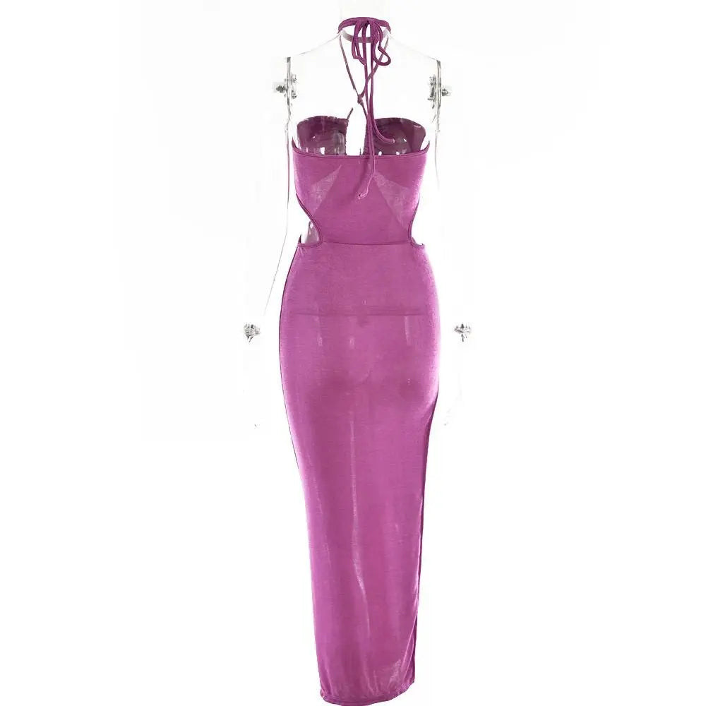 Women Halter Cut Out Backless Corset Midi Dress High Waist Split Slim Grunge Vestidos 2022 Summer - Blade & Thread