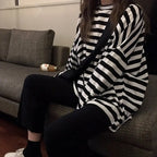 Women harajuku Striped Tshirt Long Sleeve O-Neck T-Shirts Casual oversized T Shirt nowadaysfashion