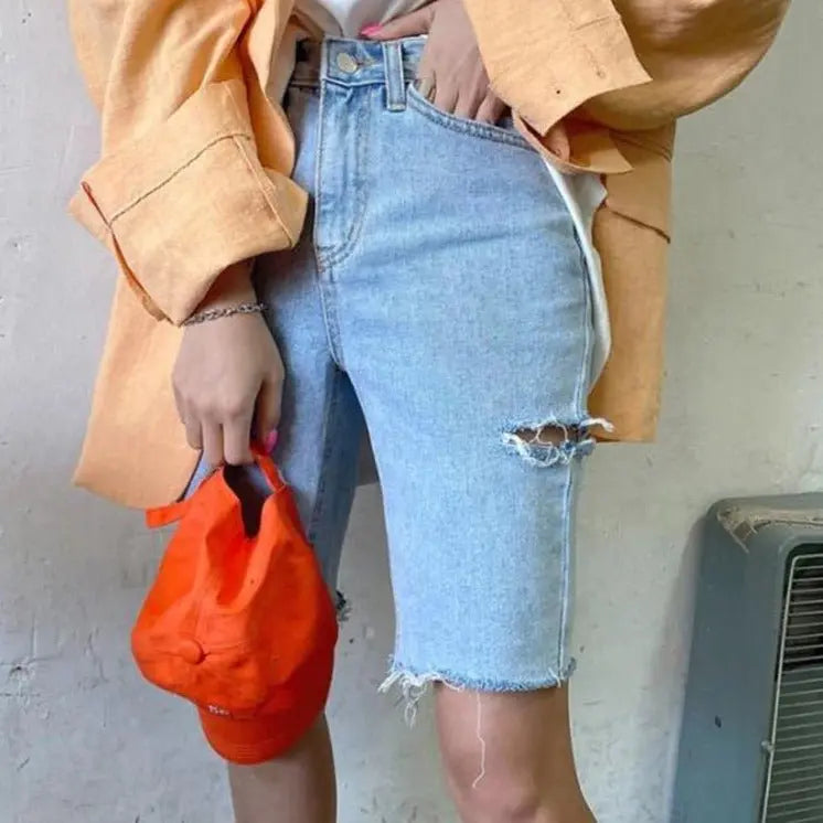 Women High Waist Riped Button Up Female Denim Shorts Jeans - Blade & Thread