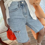 Women High Waist Riped Button Up Female Denim Shorts Jeans nowadaysfashion