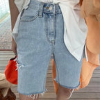 Women High Waist Riped Button Up Female Denim Shorts Jeans nowadaysfashion
