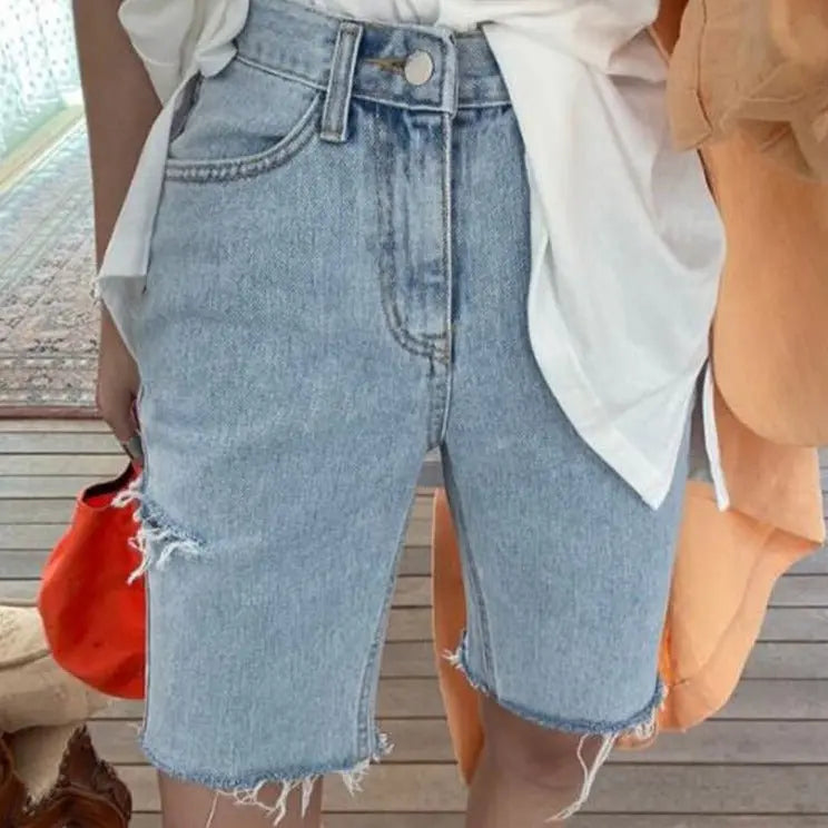 Women High Waist Riped Button Up Female Denim Shorts Jeans - Blade & Thread