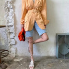 Women High Waist Riped Button Up Female Denim Shorts Jeans nowadaysfashion