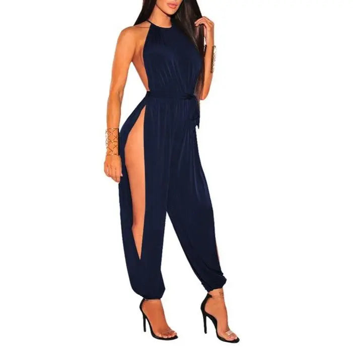 Women Hollow Out Jumpsuit Casual Sleeveless O-Neck Belt Jumpsuit Lace Up Slim Rompers nowadaysfashion