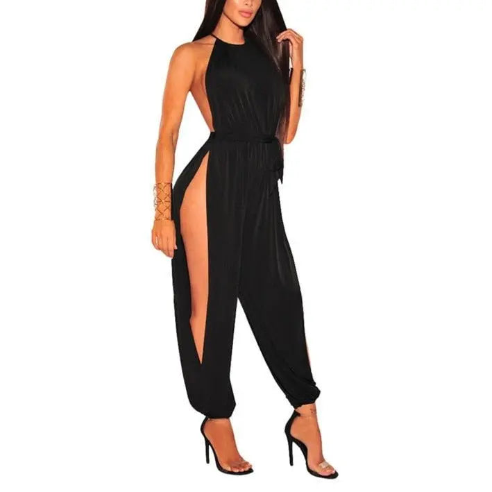 Women Hollow Out Jumpsuit Casual Sleeveless O-Neck Belt Jumpsuit Lace Up Slim Rompers - Blade & Thread