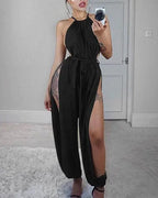 Women Hollow Out Jumpsuit Casual Sleeveless O-Neck Belt Jumpsuit Lace Up Slim Rompers nowadaysfashion
