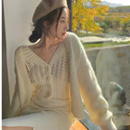 Women Hollow Sweater Cardigan Outerwear V Neck Button Knitted Tops Jackets nowadaysfashion