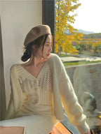 Women Hollow Sweater Cardigan Outerwear V Neck Button Knitted Tops Jackets nowadaysfashion