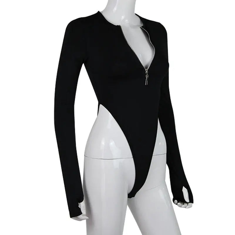 Women Jumpsuits Fashion Solid Zipper Long Sleeve Sheath Skinny Rompers - Blade & Thread