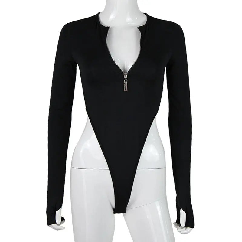 Women Jumpsuits Fashion Solid Zipper Long Sleeve Sheath Skinny Rompers - Blade & Thread