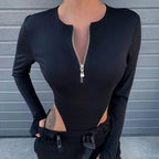 Women Jumpsuits Fashion Solid Zipper Long Sleeve Sheath Skinny Rompers nowadaysfashion