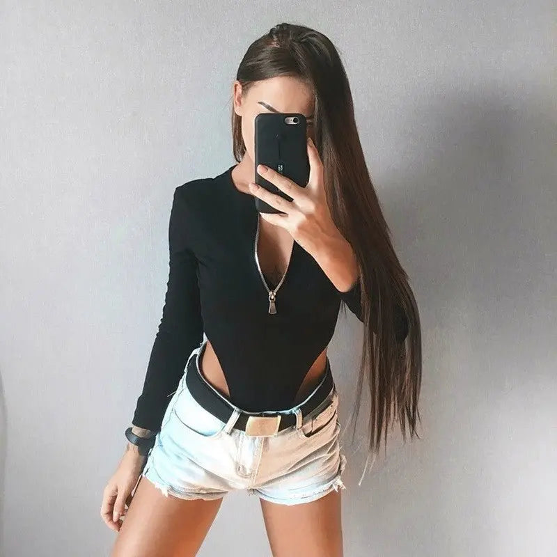 Women Jumpsuits Fashion Solid Zipper Long Sleeve Sheath Skinny Rompers nowadaysfashion