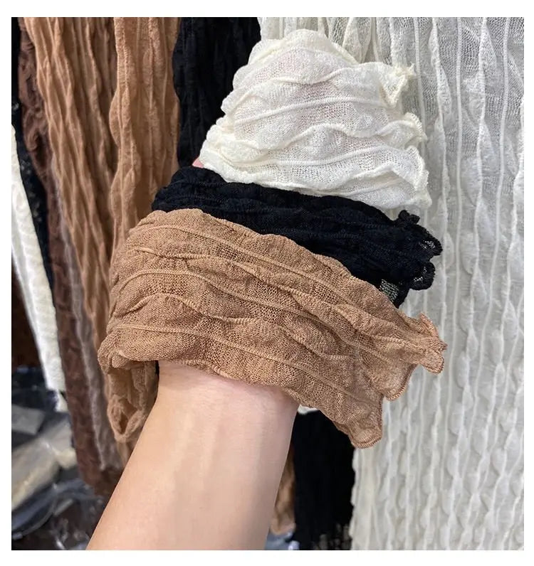 Women Lace Mesh High Collar Bottom T-shirts Female Long Sleeve Casual Style Tight Thin Tops - Blade & Thread