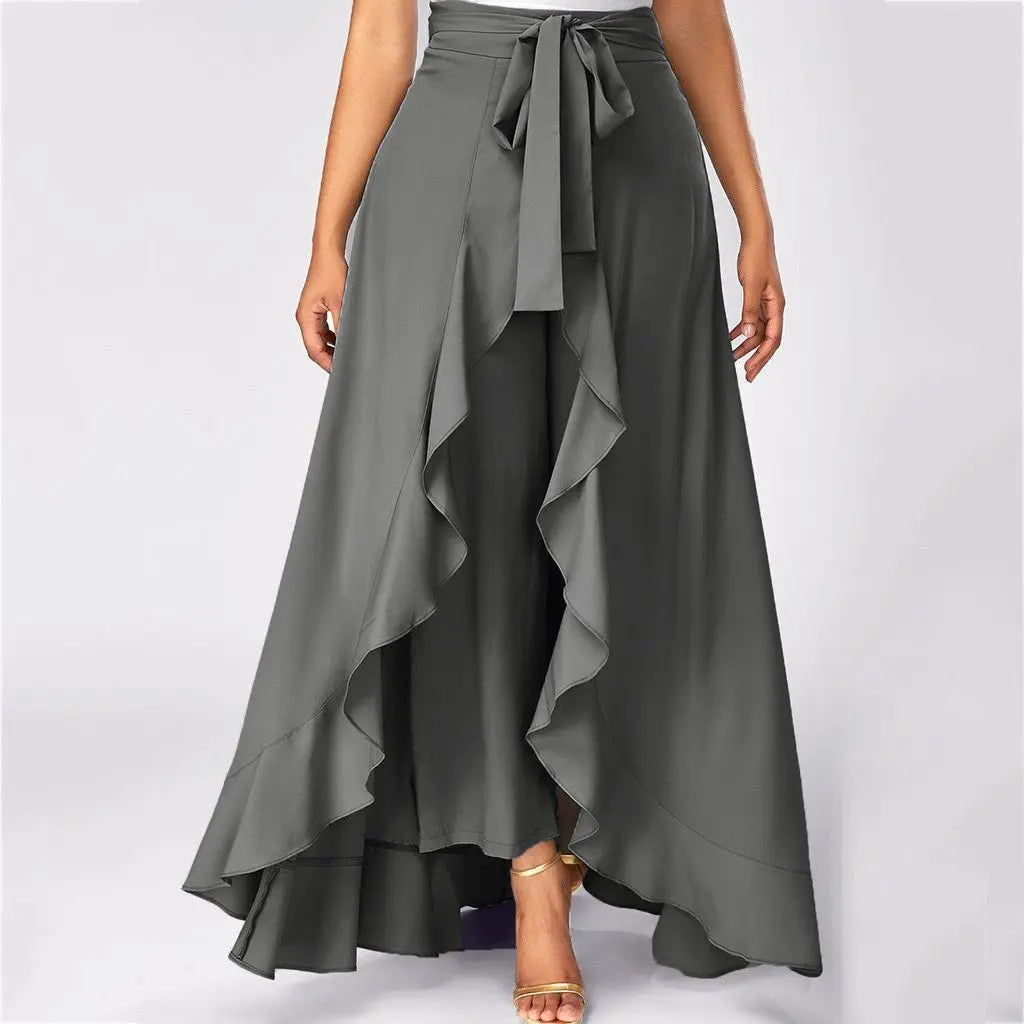 Women Pants Causal Ruffle Drawstring TrouserHigh Waist Loose Dancing Outfits Palazzo Skirt - Blade & Thread