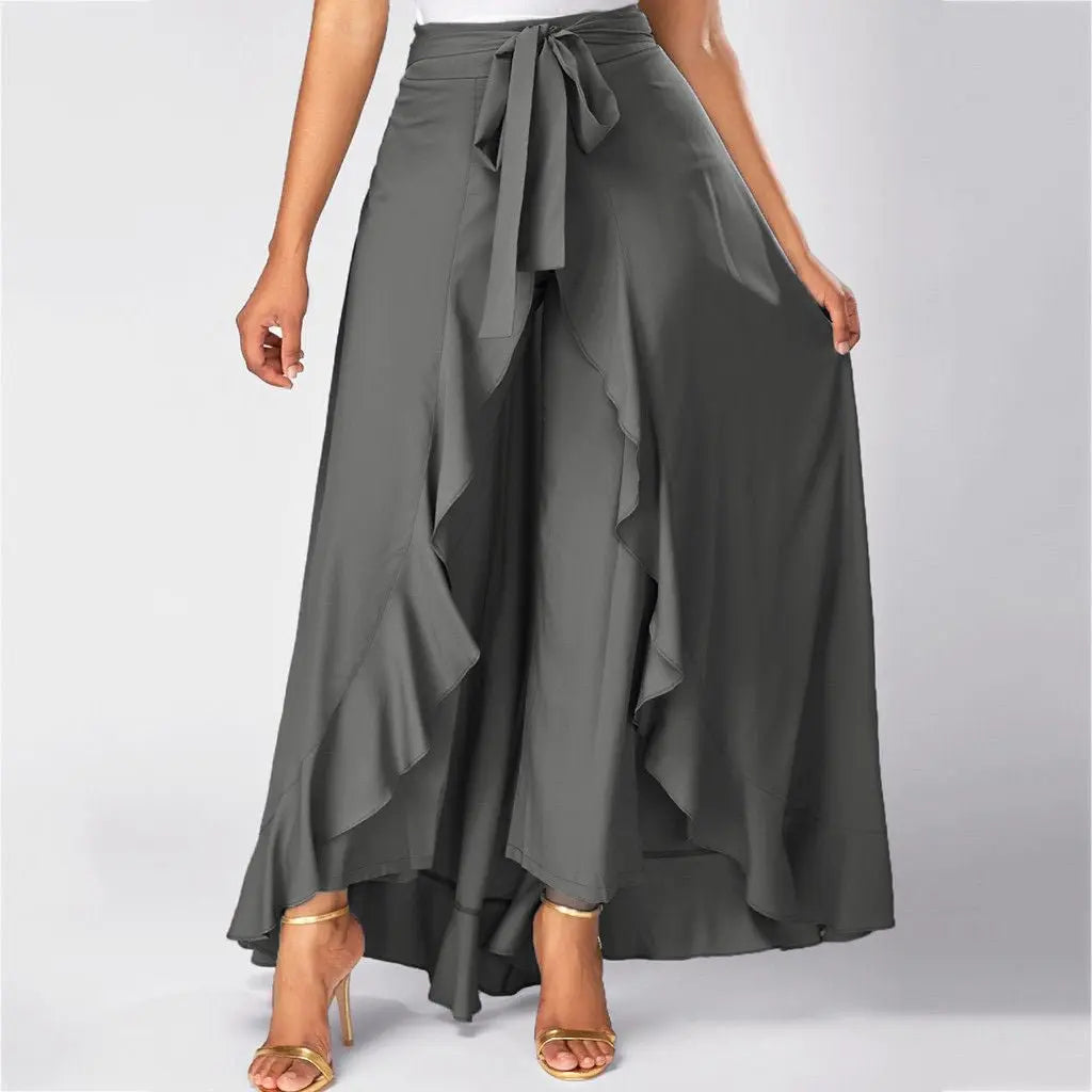 Women Pants Causal Ruffle Drawstring TrouserHigh Waist Loose Dancing Outfits Palazzo Skirt - Blade & Thread