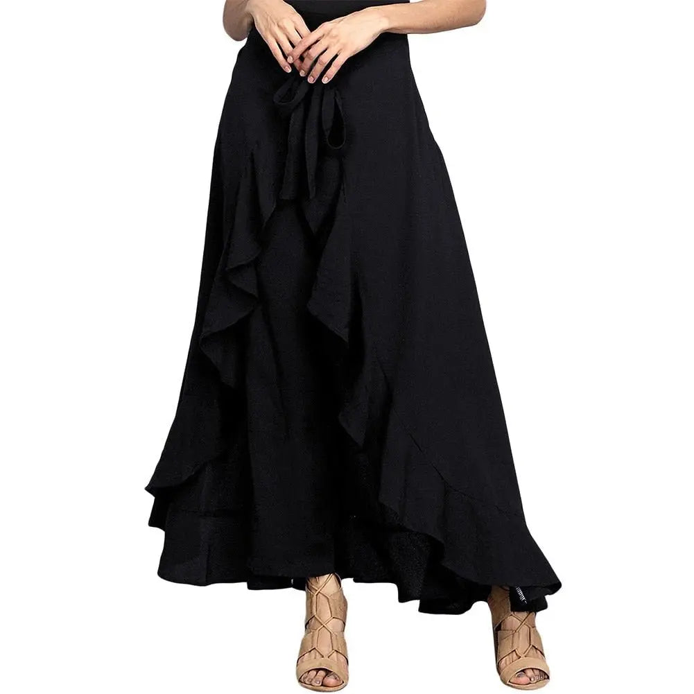 Women Pants Causal Ruffle Drawstring TrouserHigh Waist  Loose Dancing Outfits Palazzo Skirt nowadaysfashion