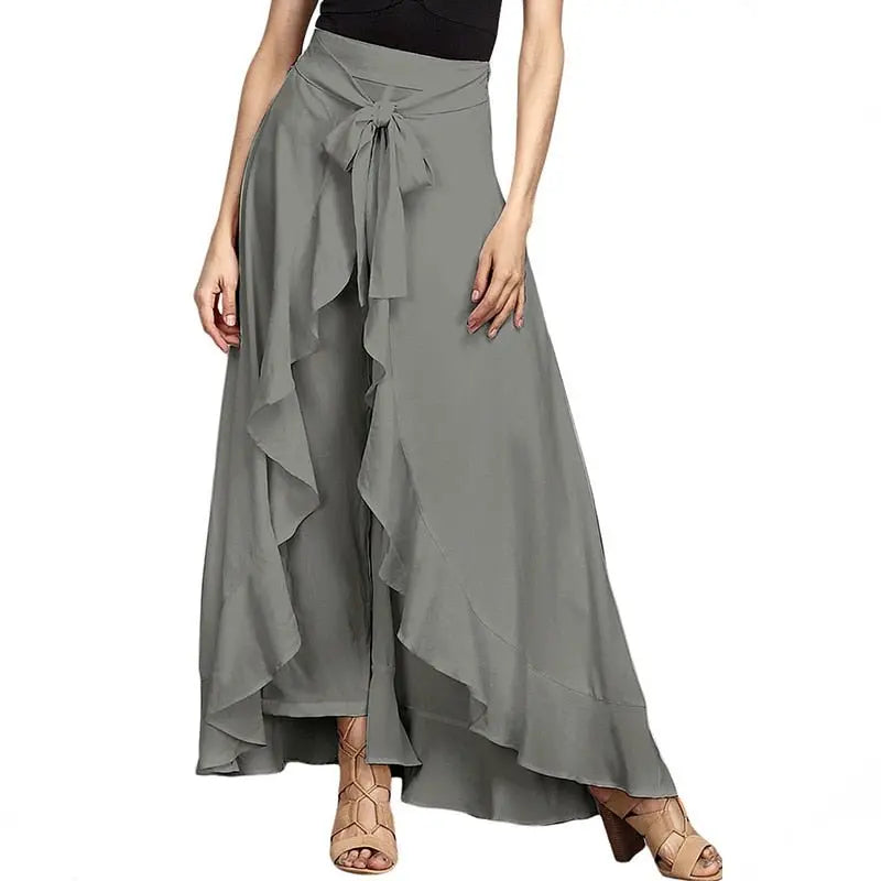 Women Pants Causal Ruffle Drawstring TrouserHigh Waist Loose Dancing Outfits Palazzo Skirt - Blade & Thread