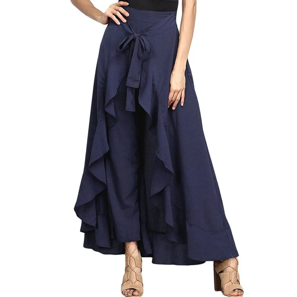 Women Pants Causal Ruffle Drawstring TrouserHigh Waist Loose Dancing Outfits Palazzo Skirt - Blade & Thread