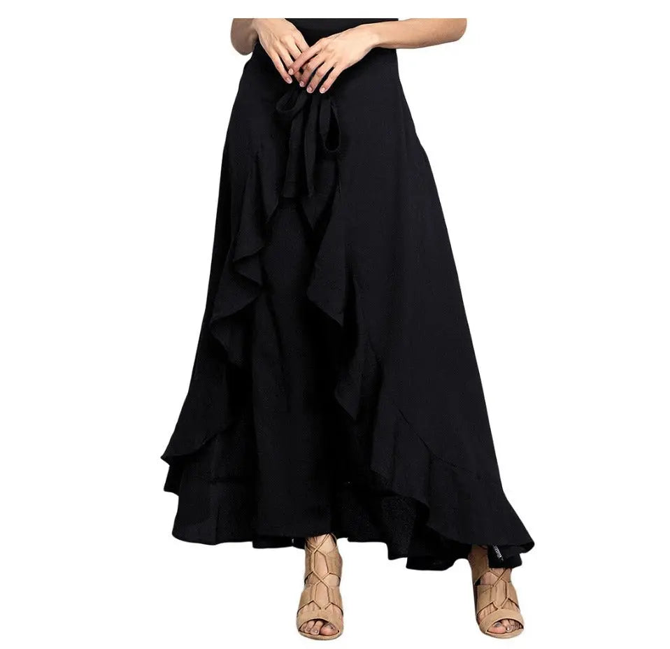 Women Pants Causal Ruffle Drawstring TrouserHigh Waist Loose Dancing Outfits Palazzo Skirt - Blade & Thread
