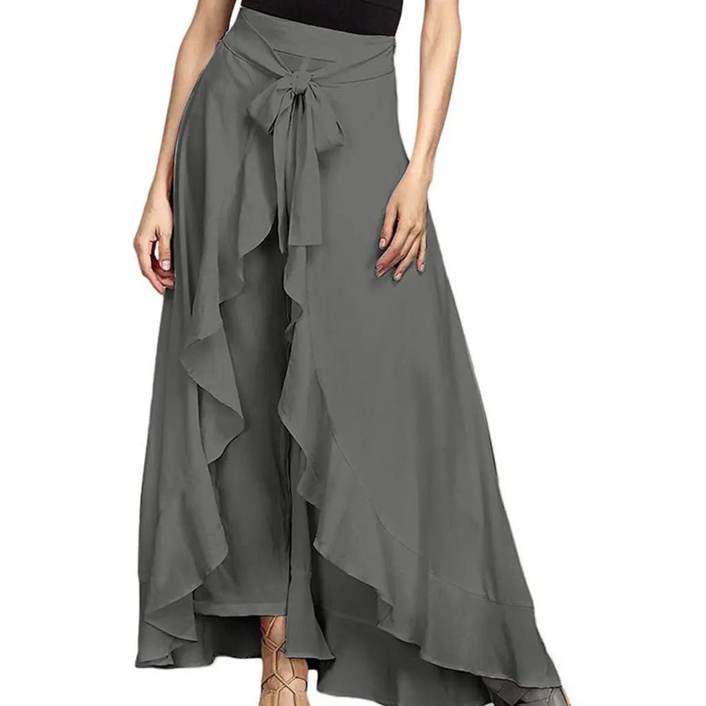 Women Pants Causal Ruffle Drawstring TrouserHigh Waist Loose Dancing Outfits Palazzo Skirt - Blade & Thread