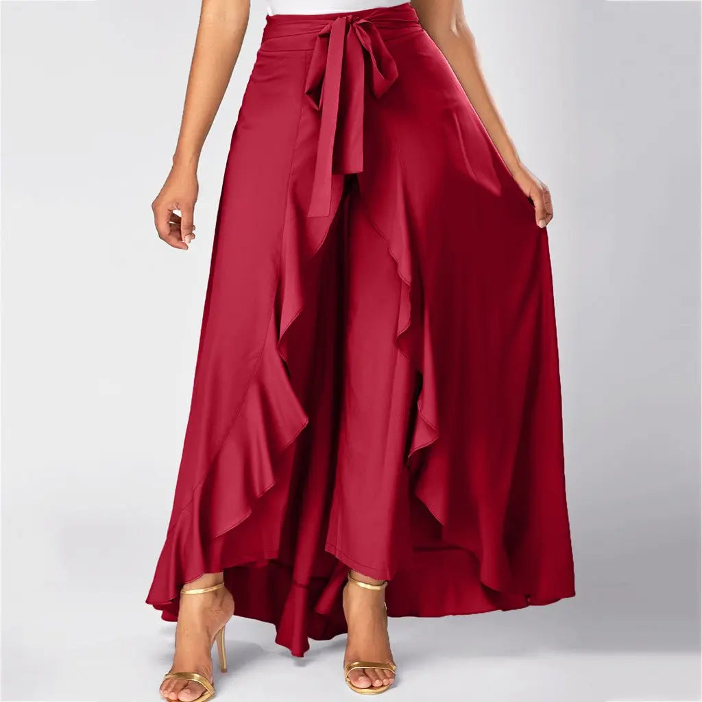 Women Pants Causal Ruffle Drawstring TrouserHigh Waist Loose Dancing Outfits Palazzo Skirt - Blade & Thread