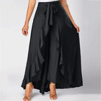 Women Pants Causal Ruffle Drawstring TrouserHigh Waist  Loose Dancing Outfits Palazzo Skirt nowadaysfashion