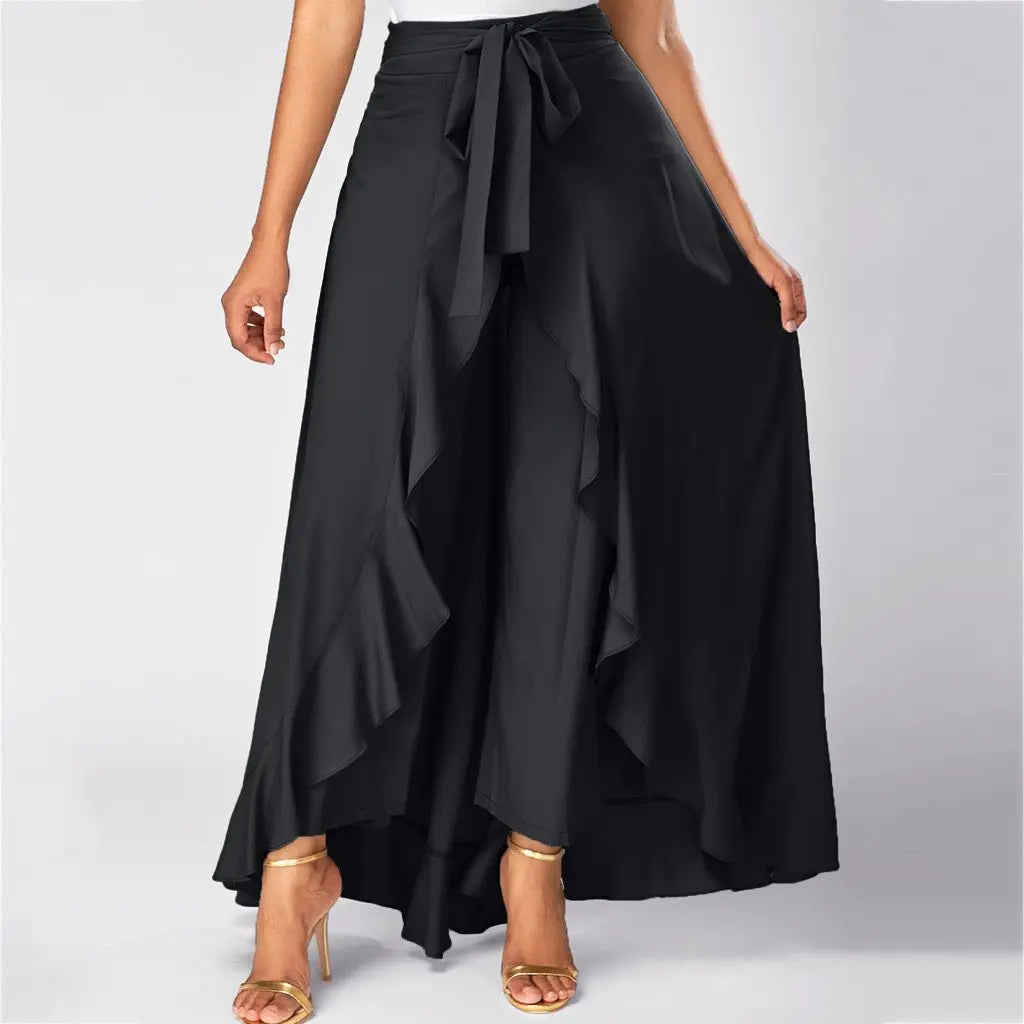 Women Pants Causal Ruffle Drawstring TrouserHigh Waist Loose Dancing Outfits Palazzo Skirt - Blade & Thread