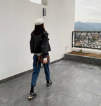 Women Pu Motorcycle Biker Faux Leather Jacket Turndown Collar Loose Punk Outerwear nowadaysfashion