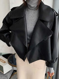 Women Pu Motorcycle Biker Faux Leather Jacket Turndown Collar Loose Punk Outerwear nowadaysfashion