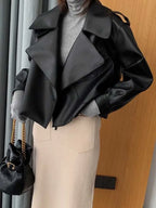 Women Pu Motorcycle Biker Faux Leather Jacket Turndown Collar Loose Punk Outerwear nowadaysfashion