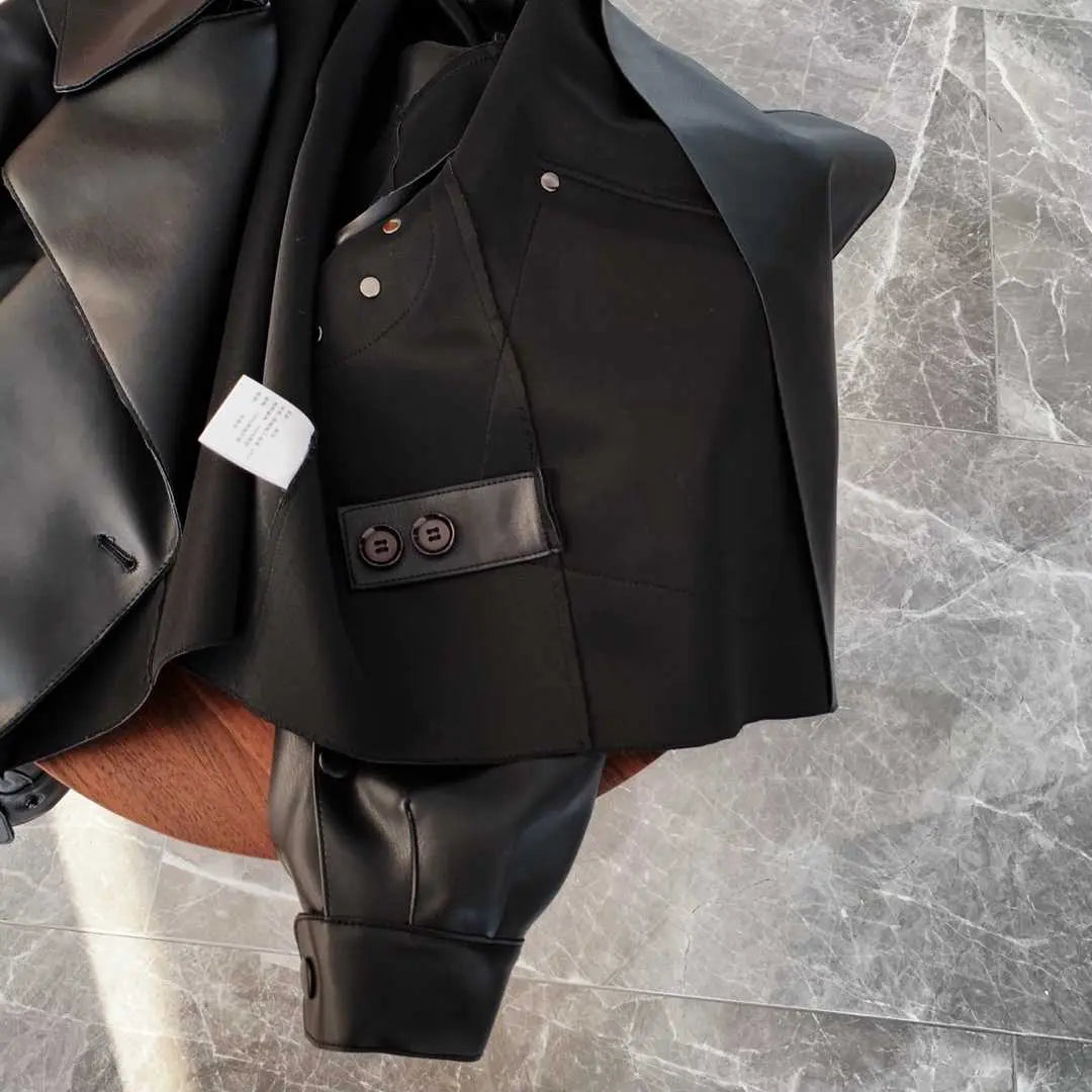 Women Pu Motorcycle Biker Faux Leather Jacket Turndown Collar Loose Punk Outerwear - Blade & Thread