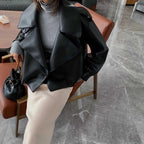 Women Pu Motorcycle Biker Faux Leather Jacket Turndown Collar Loose Punk Outerwear nowadaysfashion