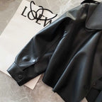 Women Pu Motorcycle Biker Faux Leather Jacket Turndown Collar Loose Punk Outerwear nowadaysfashion
