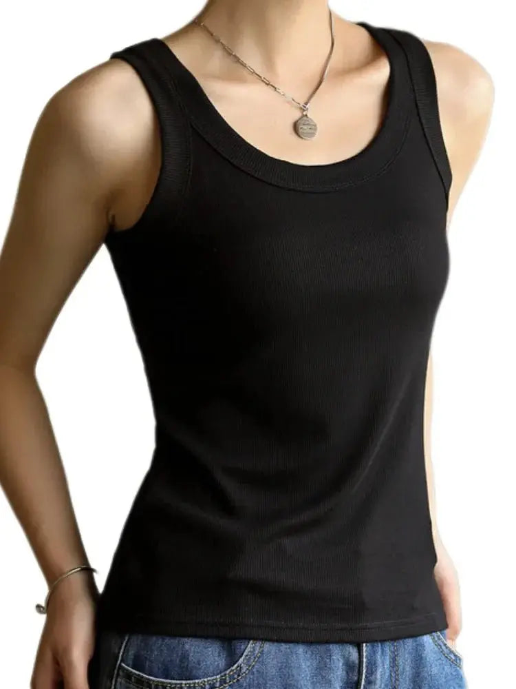 Women Ribbed Tank Top Solid Sleeveless Round Neck Top - Blade & Thread