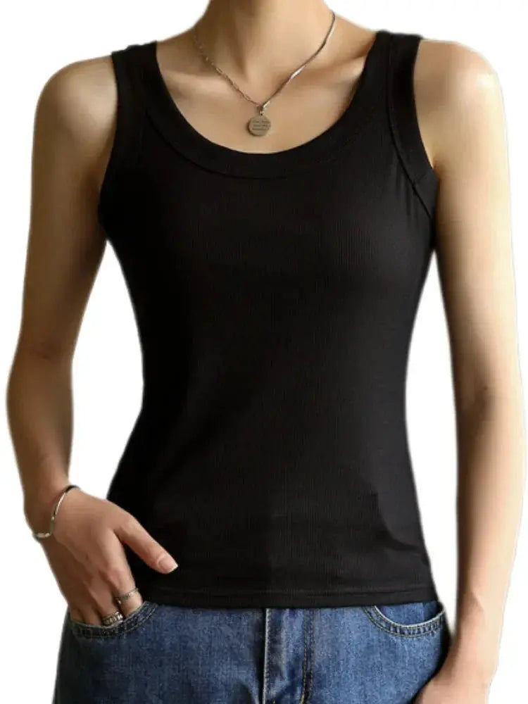 Women Ribbed Tank Top Solid Sleeveless Round Neck Top - Blade & Thread