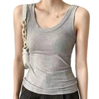 Women Ribbed Tank Top Solid Sleeveless Round Neck Top nowadaysfashion