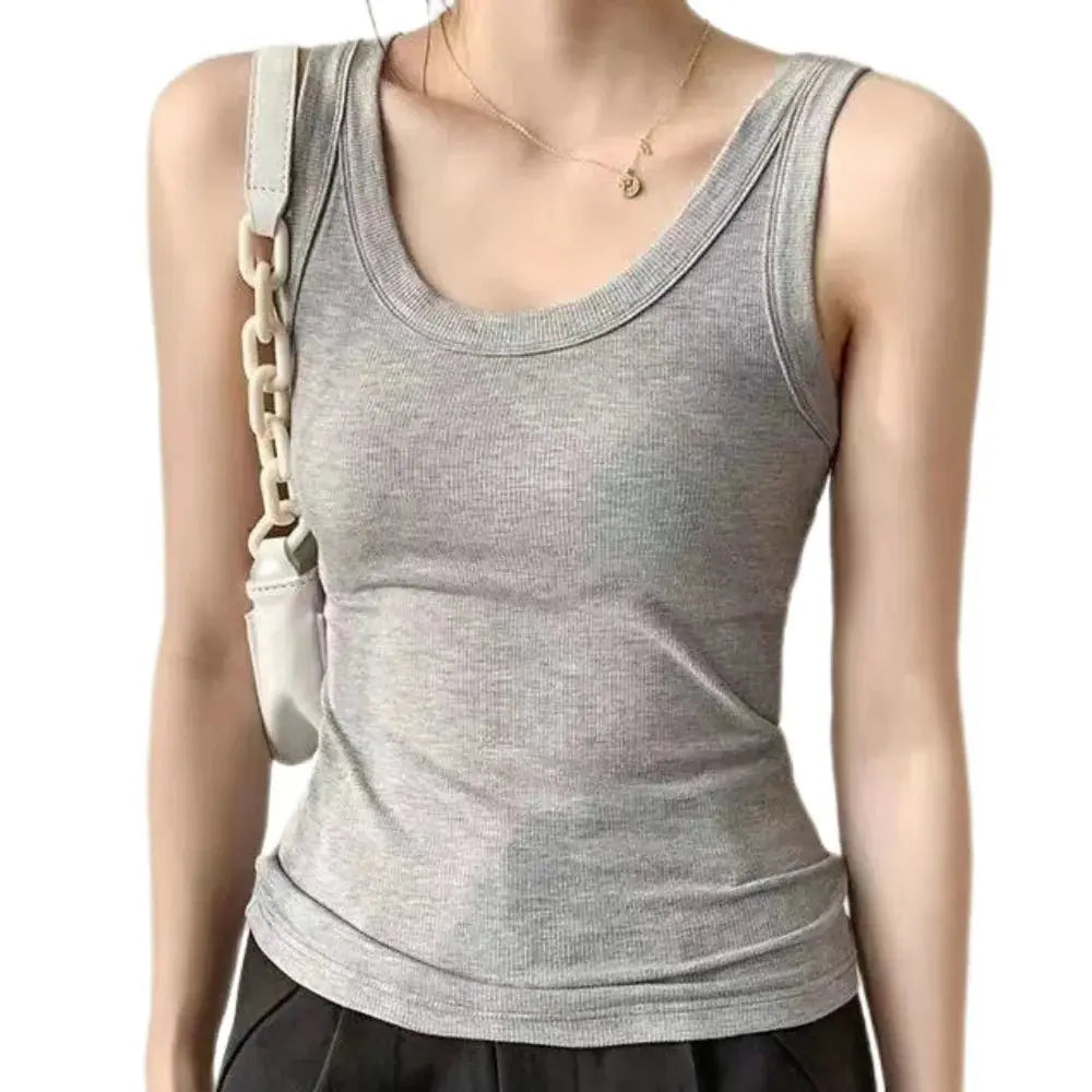 Women Ribbed Tank Top Solid Sleeveless Round Neck Top - Blade & Thread