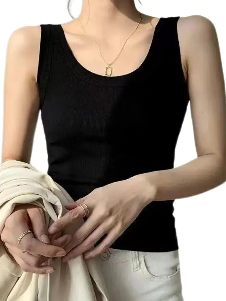 Women Ribbed Tank Top Solid Sleeveless Round Neck Top - Blade & Thread