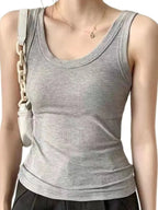 Women Ribbed Tank Top Solid Sleeveless Round Neck Top nowadaysfashion
