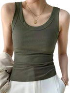 Women Ribbed Tank Top Solid Sleeveless Round Neck Top nowadaysfashion