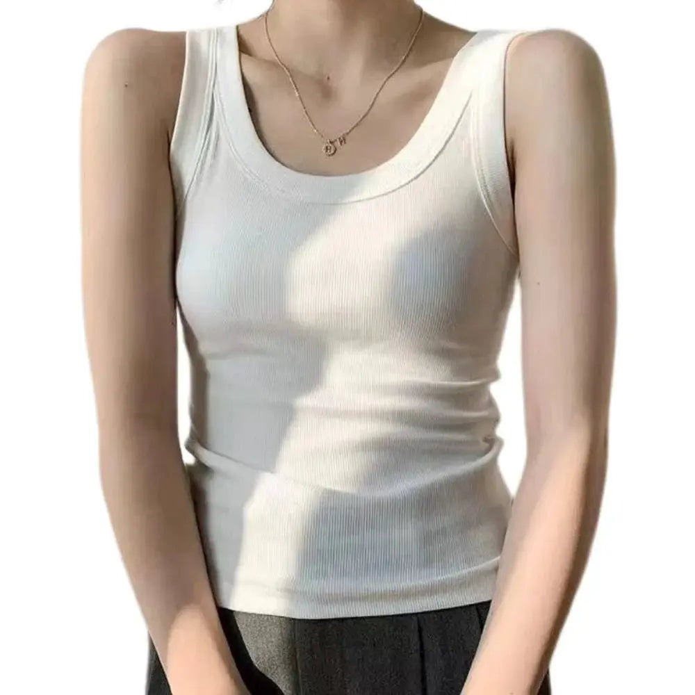 Women Ribbed Tank Top Solid Sleeveless Round Neck Top nowadaysfashion